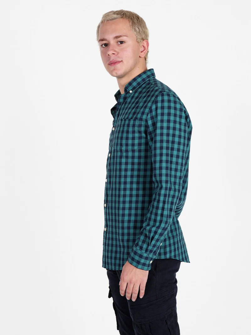 Camicia uomo a quadri in cotone a maniche lunghe - verde