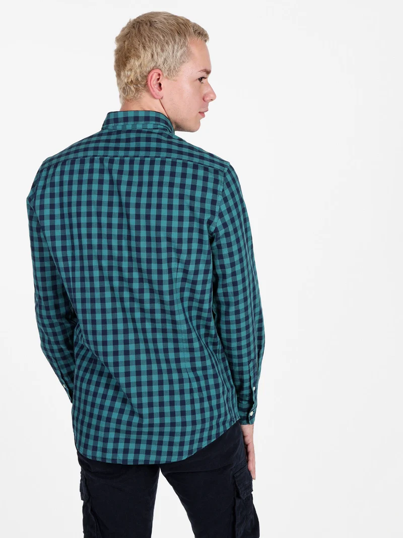 Camicia uomo a quadri in cotone a maniche lunghe - verde