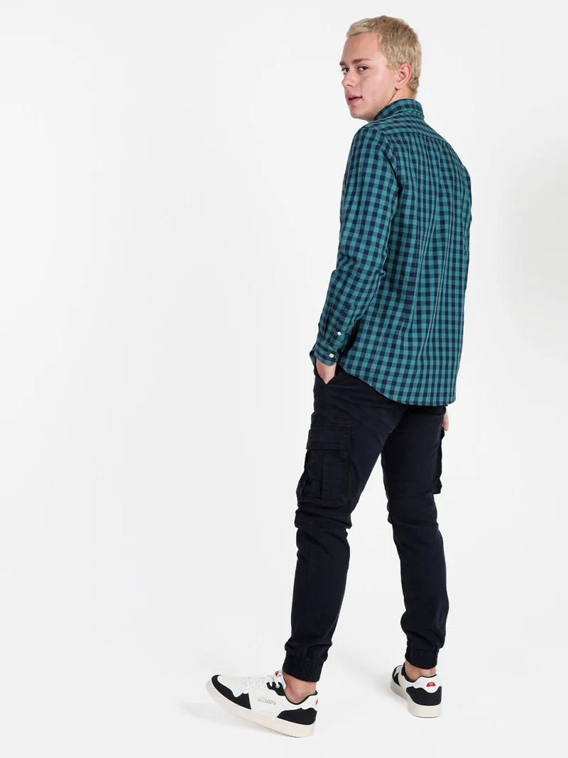 Camicia uomo a quadri in cotone a maniche lunghe - verde