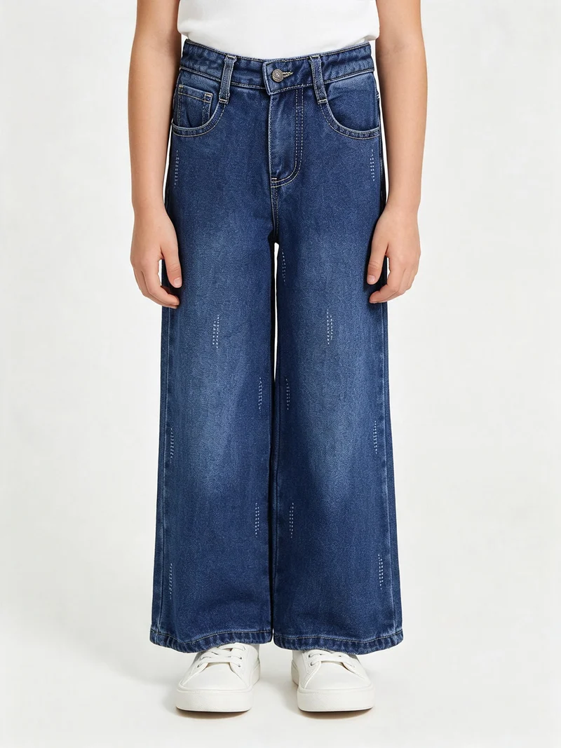 Jeans da bambina wide leg con dettagli di strass - nero