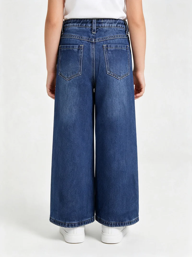 Jeans da bambina wide leg con dettagli di strass - nero