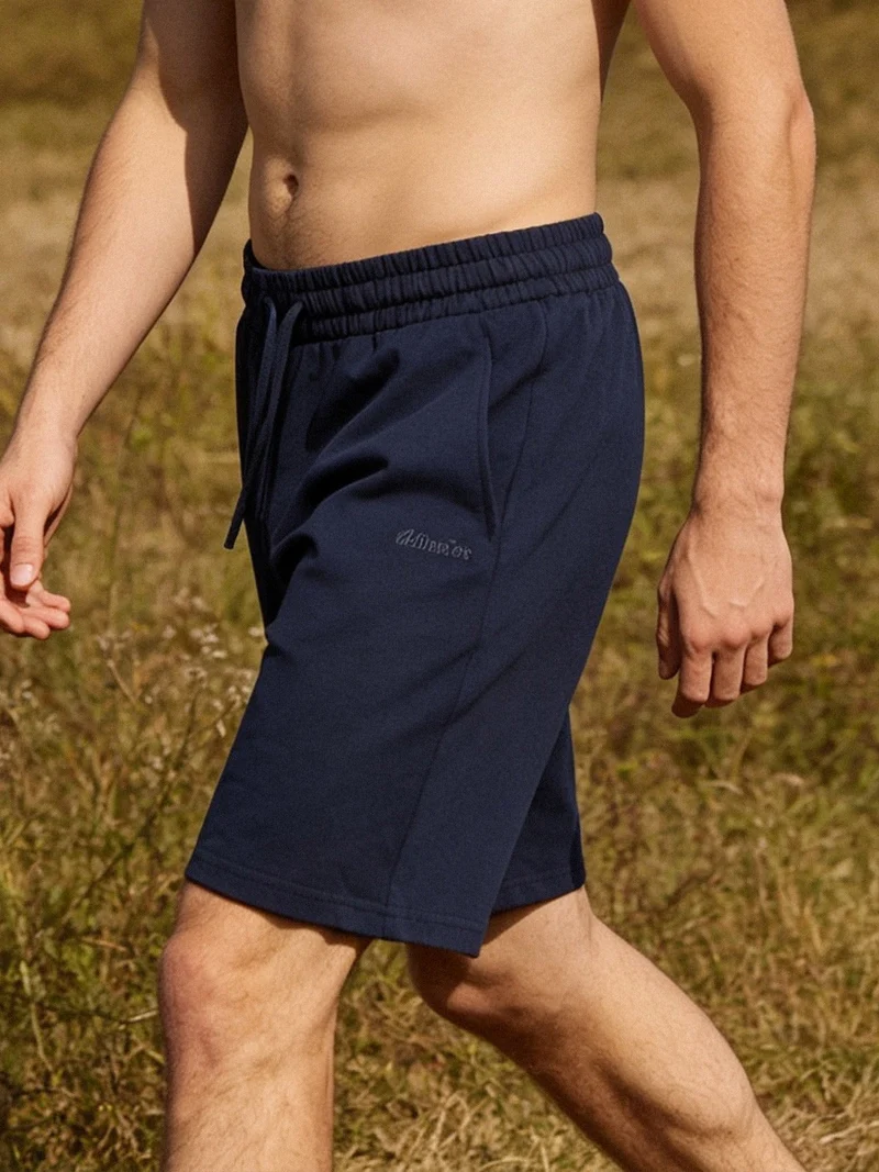 Bermuda da uomo in felpa con coulisse - blu scuro