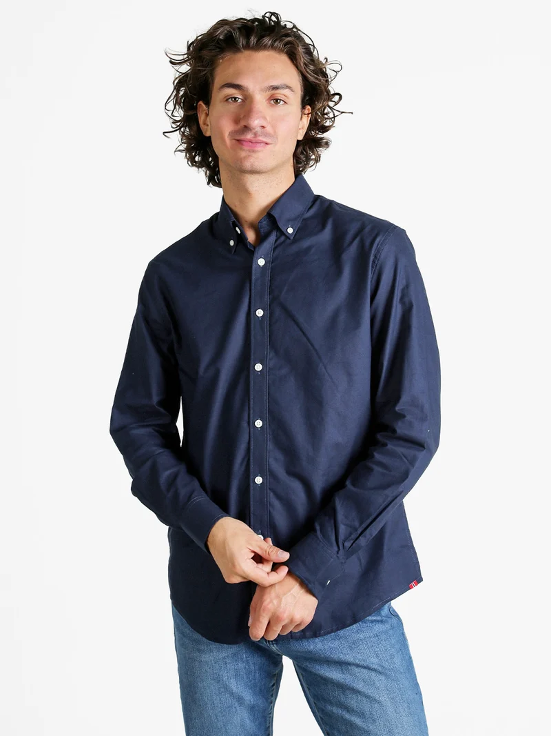Camicia da uomo in cotone a maniche lunghe - blu scuro