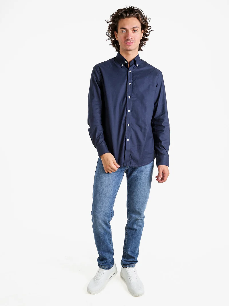 Camicia da uomo in cotone a maniche lunghe - blu scuro