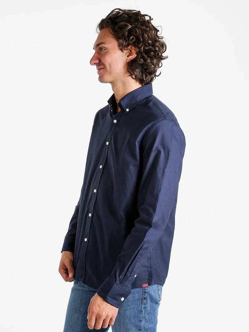 Camicia da uomo in cotone a maniche lunghe - blu scuro