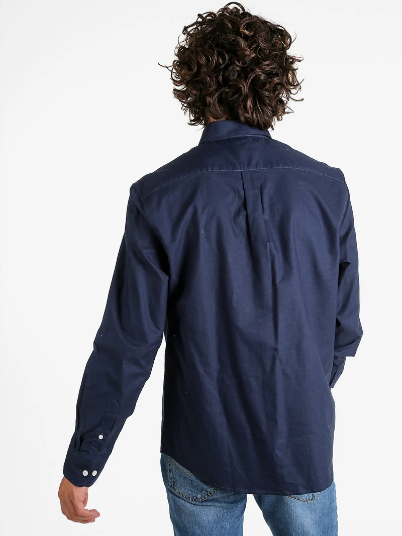 Camicia da uomo in cotone a maniche lunghe - blu scuro