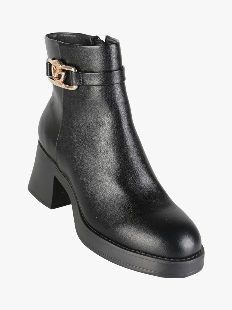 Stivaletti donna con tacco largo e zip - nero