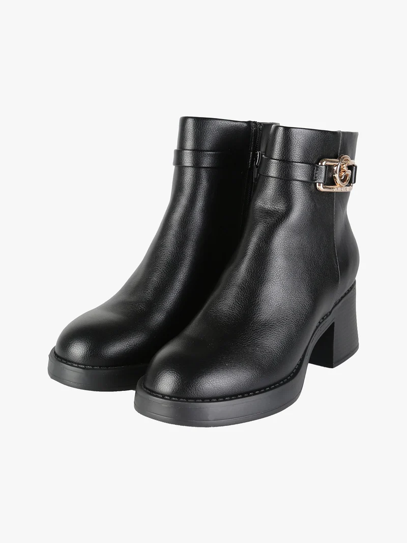 Stivaletti donna con tacco largo e zip - nero