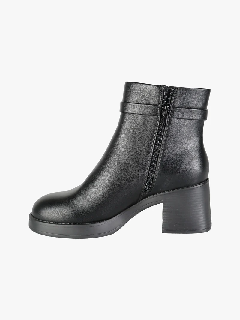 Stivaletti donna con tacco largo e zip - nero