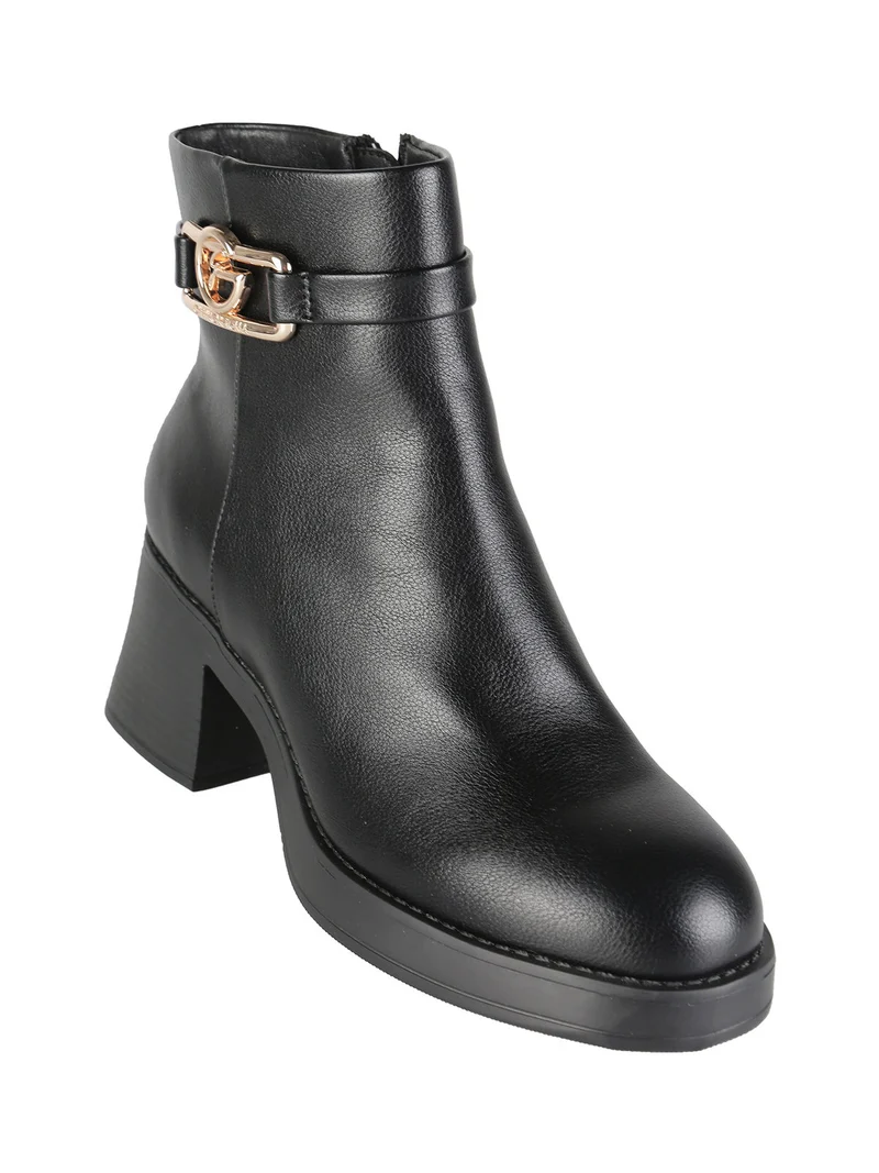Stivaletti donna con tacco largo e zip - nero