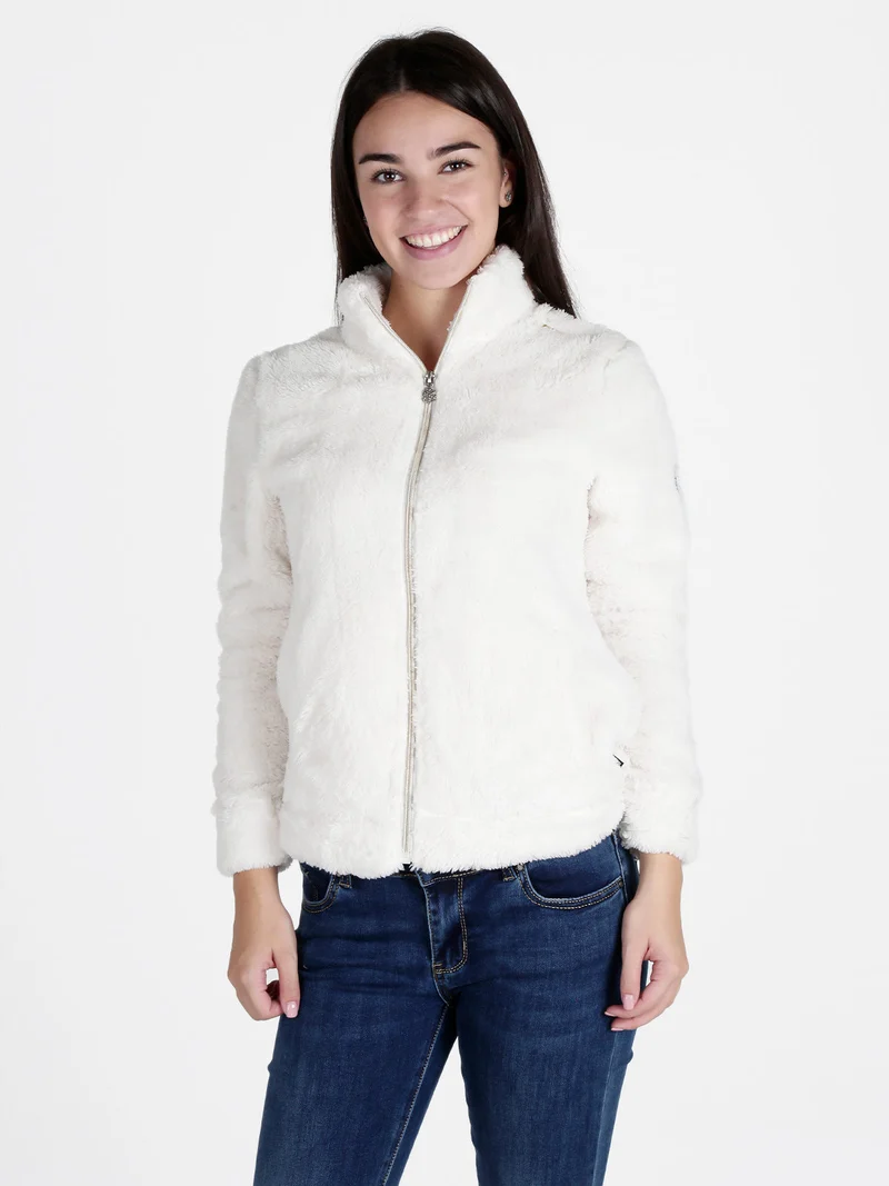 Giacca donna in ecopelliccia con zip - bianco
