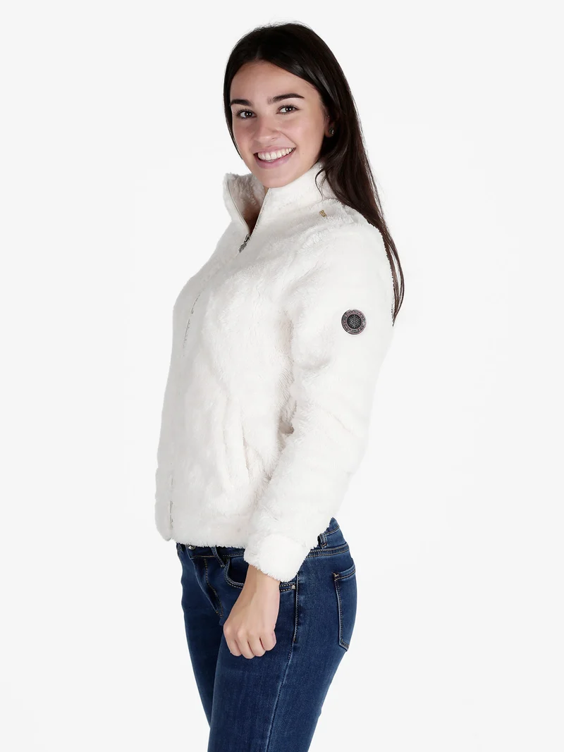 Giacca donna in ecopelliccia con zip - bianco