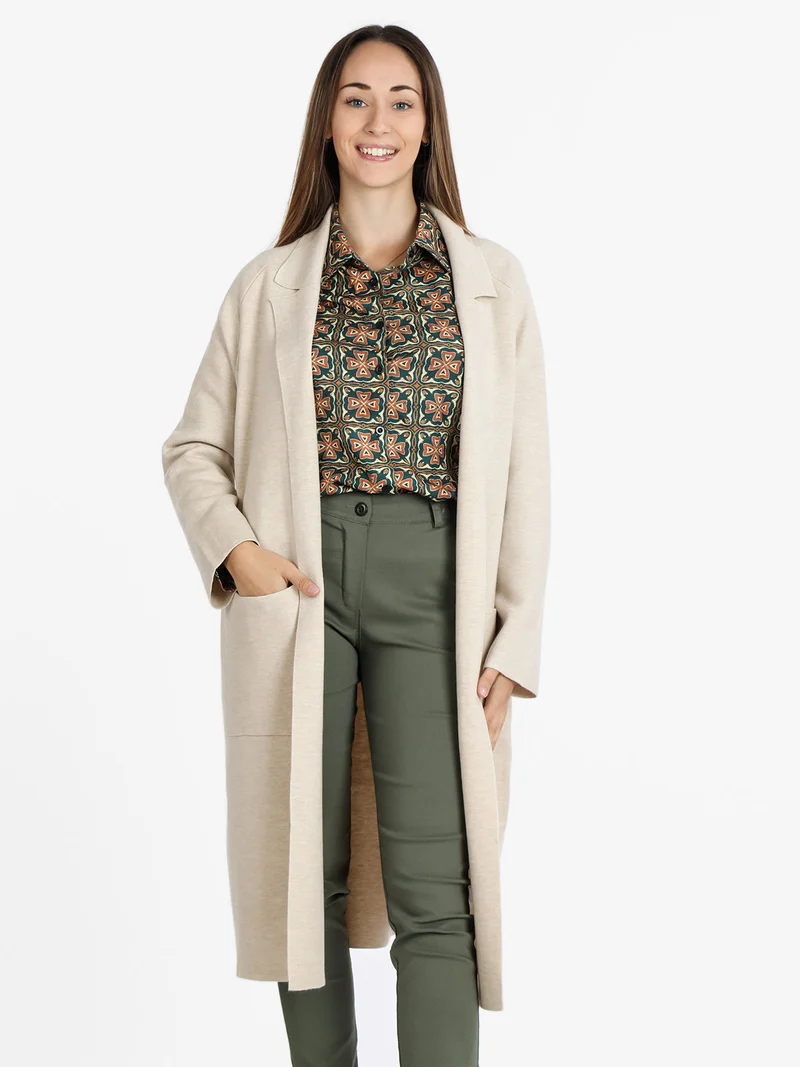 Cappotto in maglia lungo da donna - beige