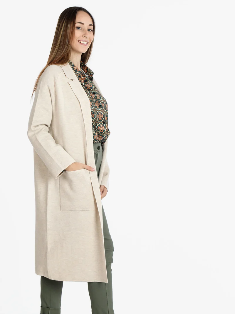 Cappotto in maglia lungo da donna - beige