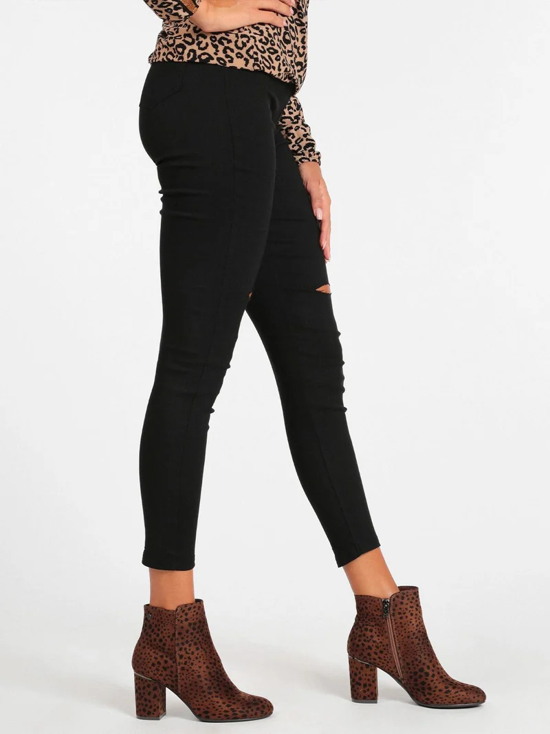Leggings donna con strappi - nero