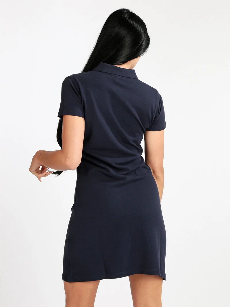 Vestito donna in cotone a maniche corte - blu scuro