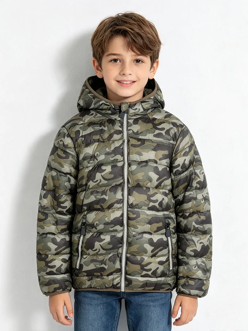 Piumino da bambino con cappuccio - verde scuro