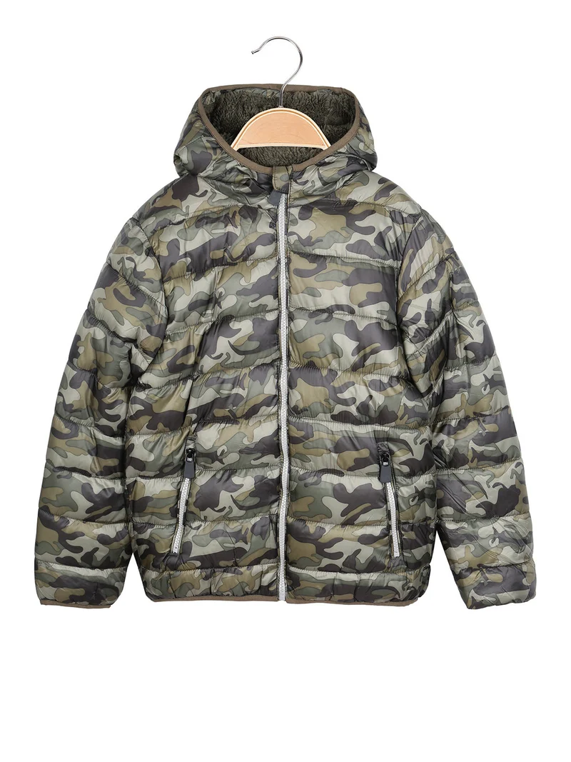 Piumino da bambino con cappuccio - verde scuro
