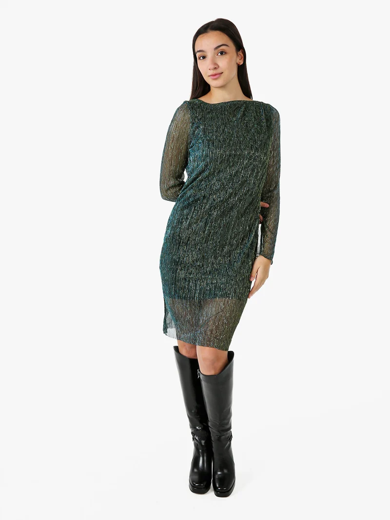 Abito donna in lurex con maniche lunghe velate - ottanio