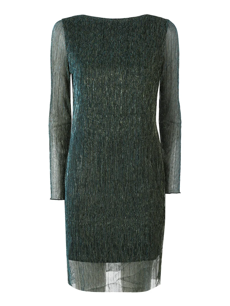 Abito donna in lurex con maniche lunghe velate - ottanio