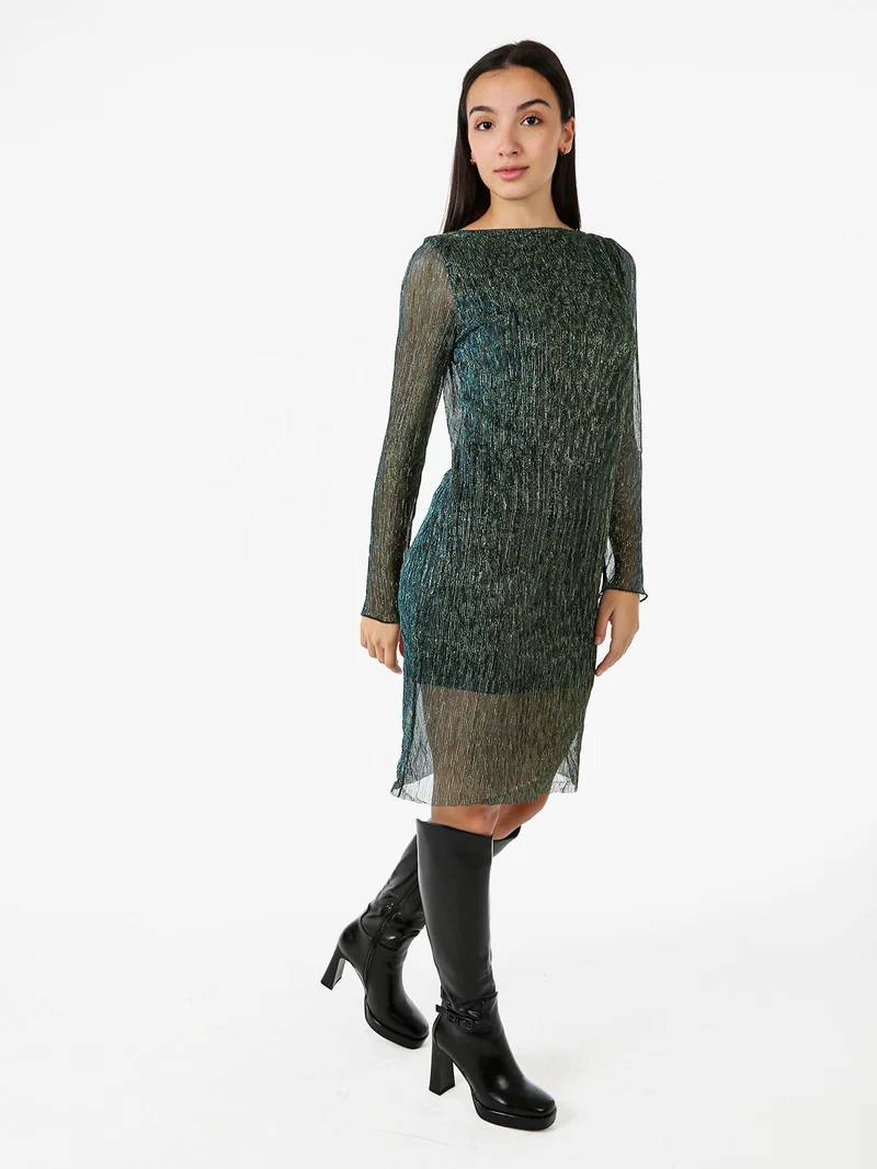 Abito donna in lurex con maniche lunghe velate - ottanio