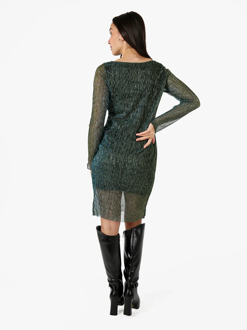 Abito donna in lurex con maniche lunghe velate - ottanio