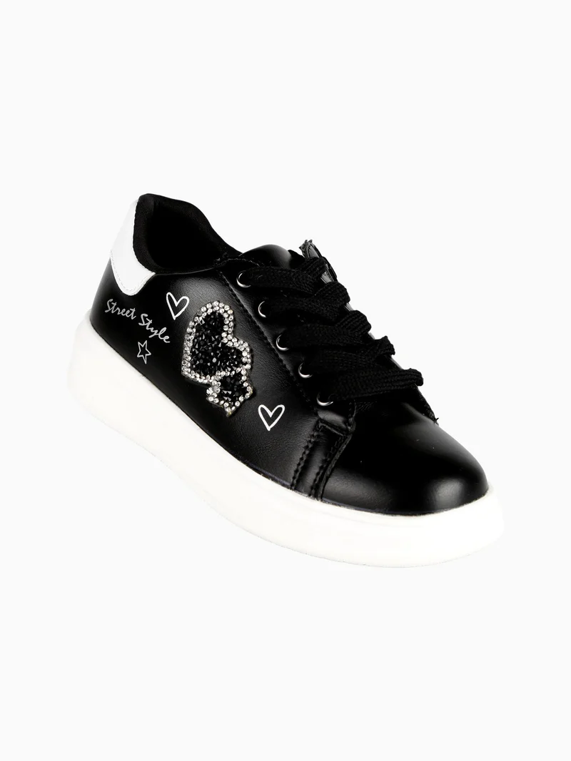 Sneakers basse da ragazza con strass - nero