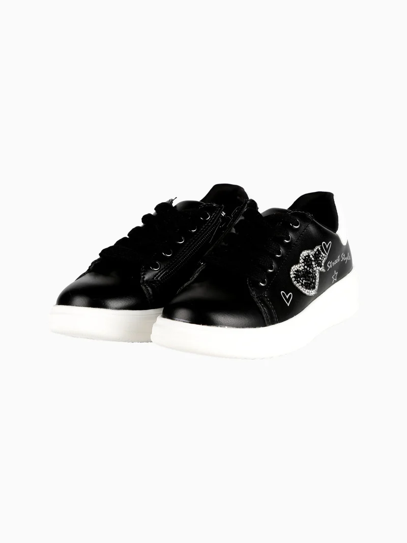 Sneakers basse da ragazza con strass - nero
