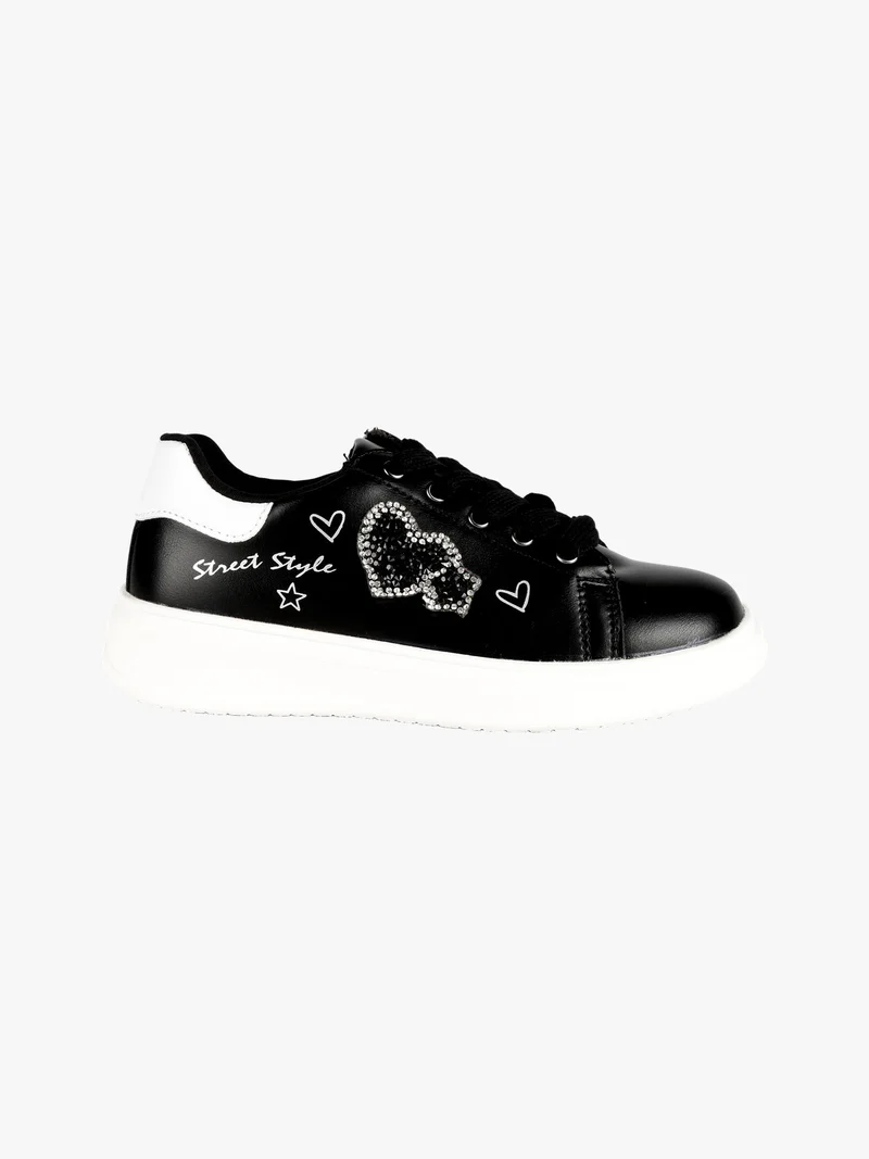 Sneakers basse da ragazza con strass - nero
