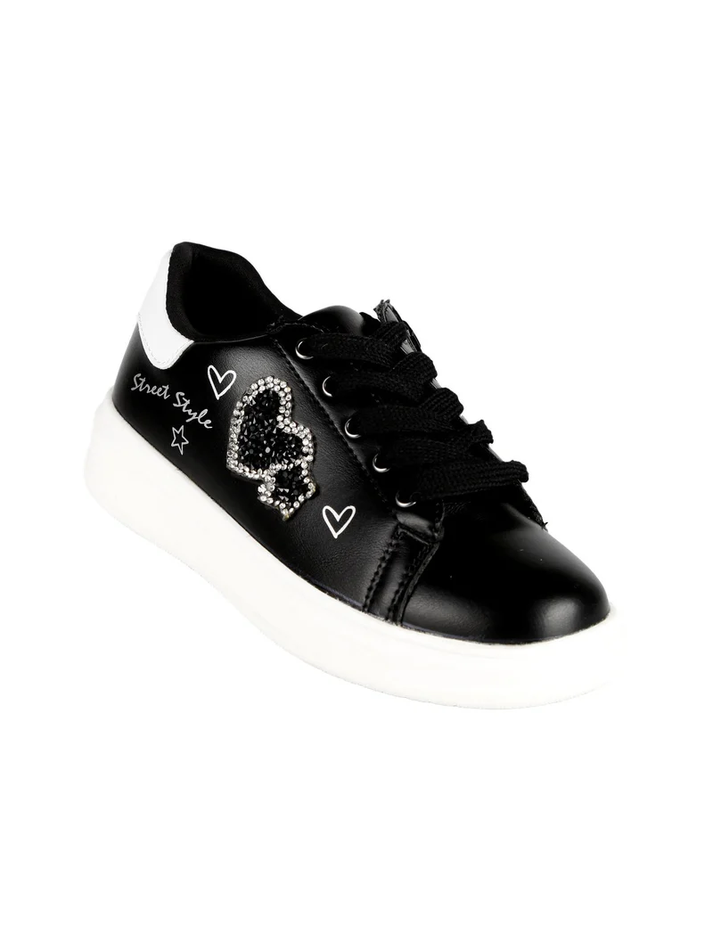 Sneakers basse da ragazza con strass - nero