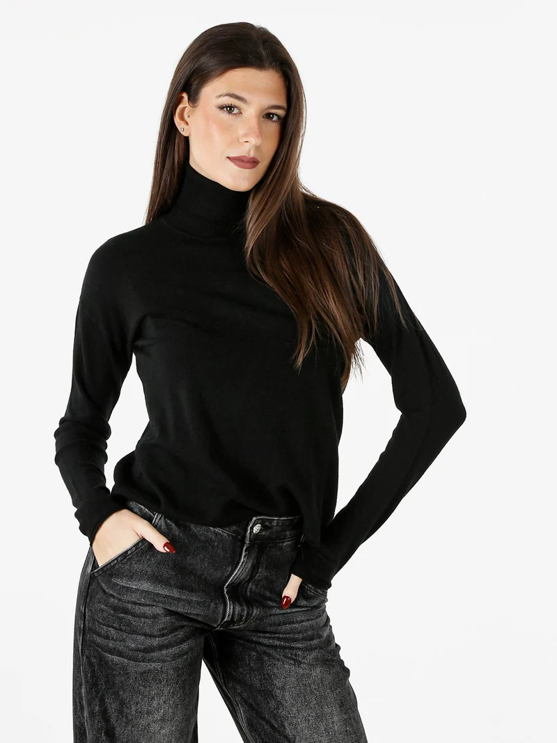 Maglia dolcevita da donna tinta unita - nero