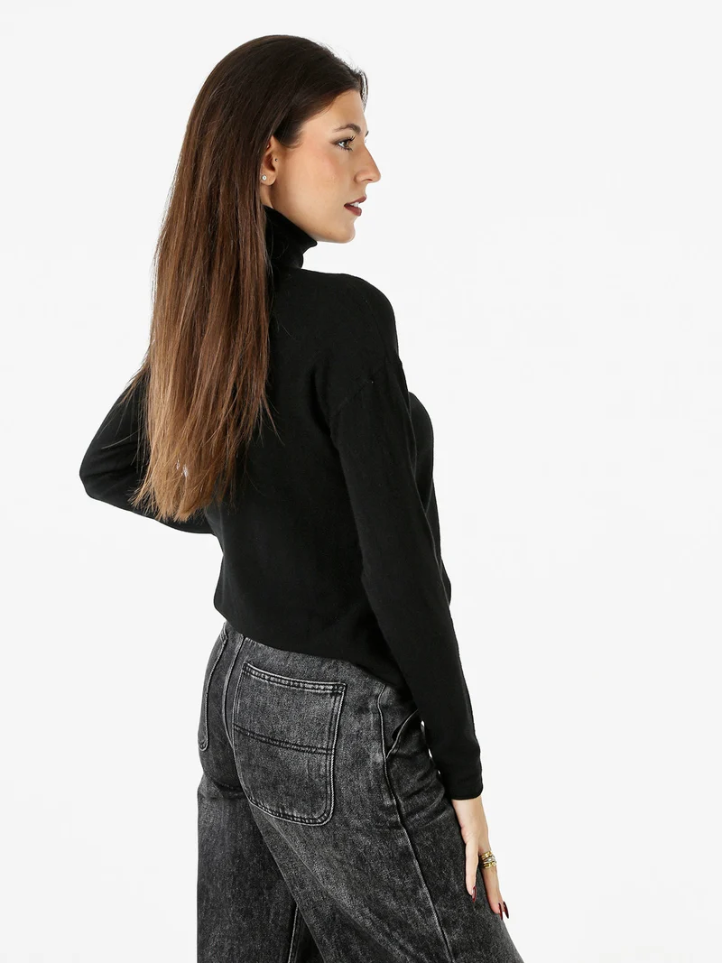 Maglia dolcevita da donna tinta unita - nero