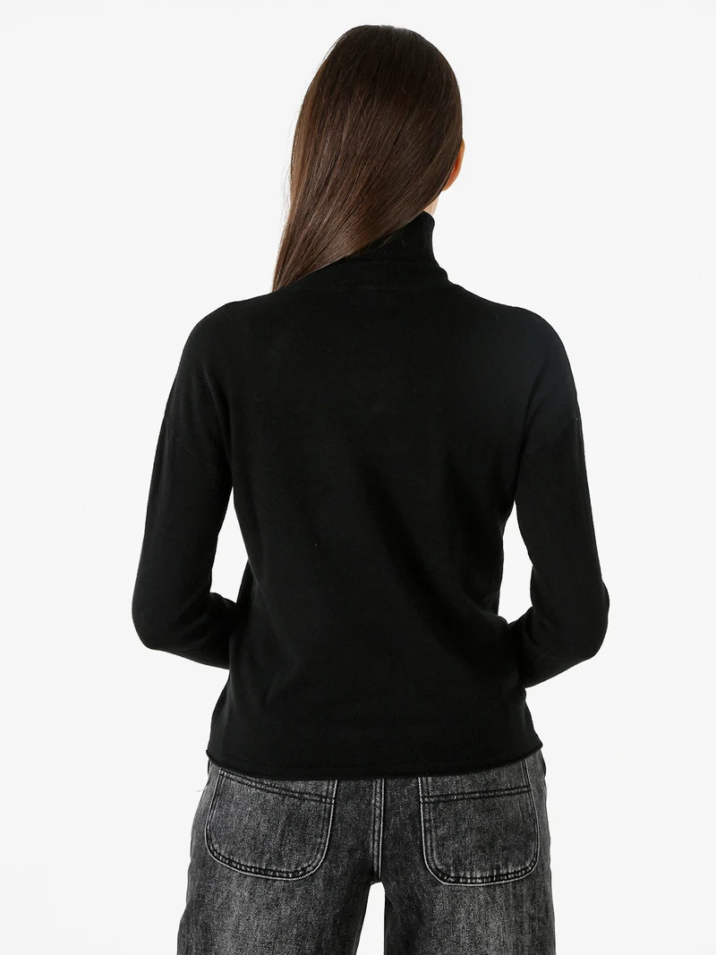 Maglia dolcevita da donna tinta unita - nero