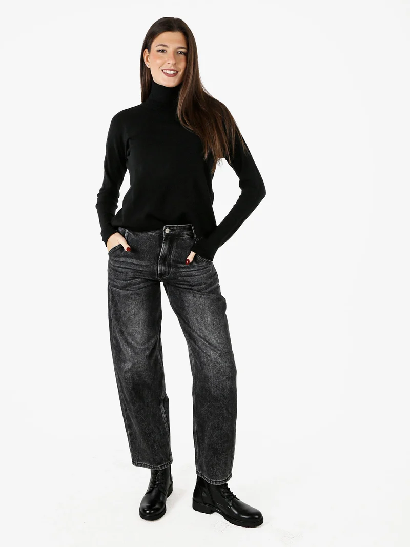 Maglia dolcevita da donna tinta unita - nero