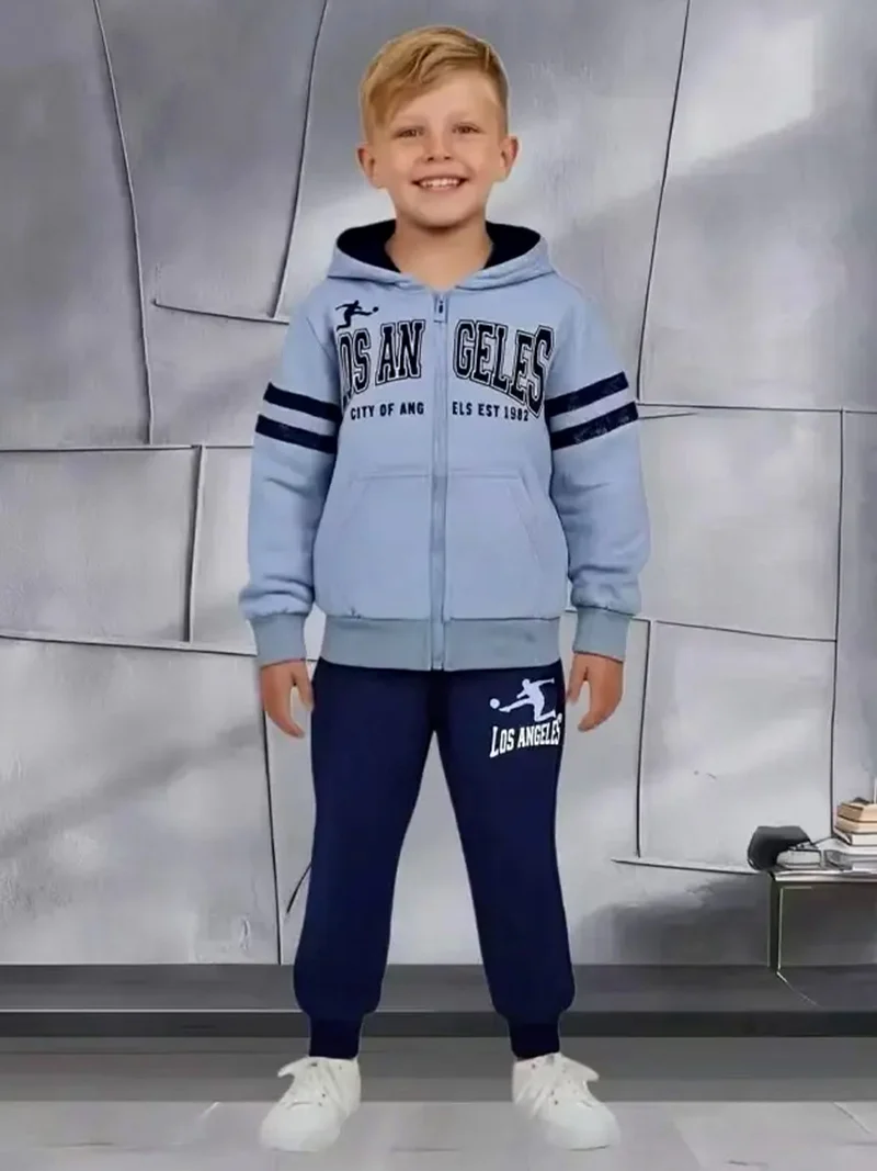 Completo tuta 3 pezzi da bambino con cappuccio e zip - blu