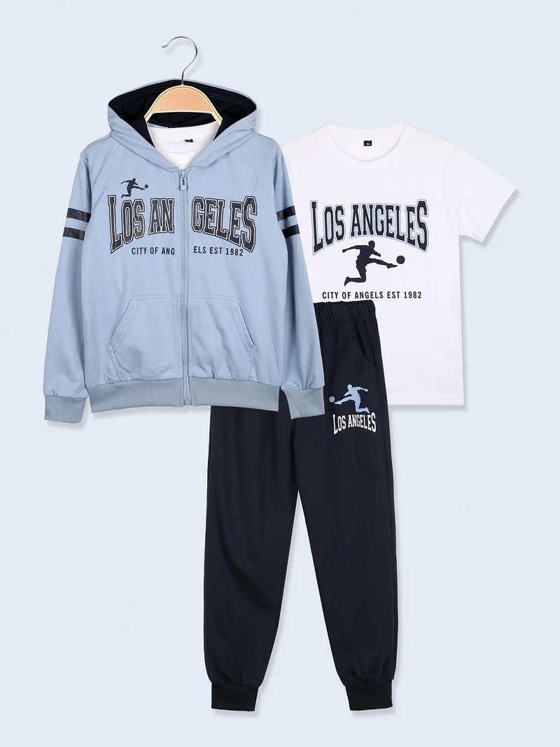 Completo tuta 3 pezzi da bambino con cappuccio e zip - blu