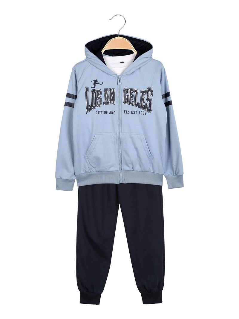 Completo tuta 3 pezzi da bambino con cappuccio e zip - blu