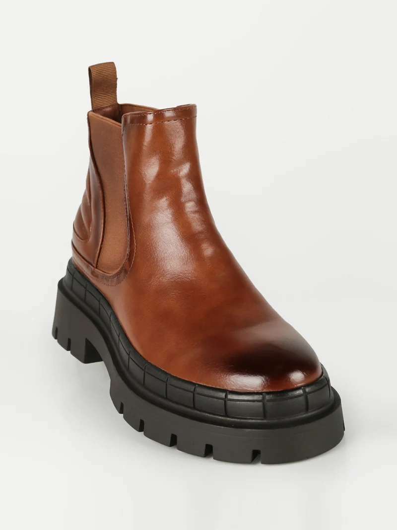 Stivaletti donna con plateau - cammello