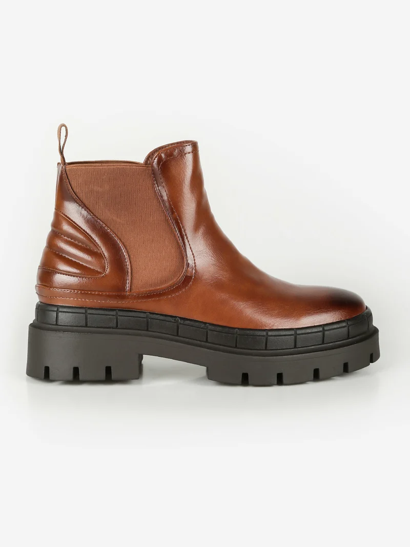 Stivaletti donna con plateau - cammello