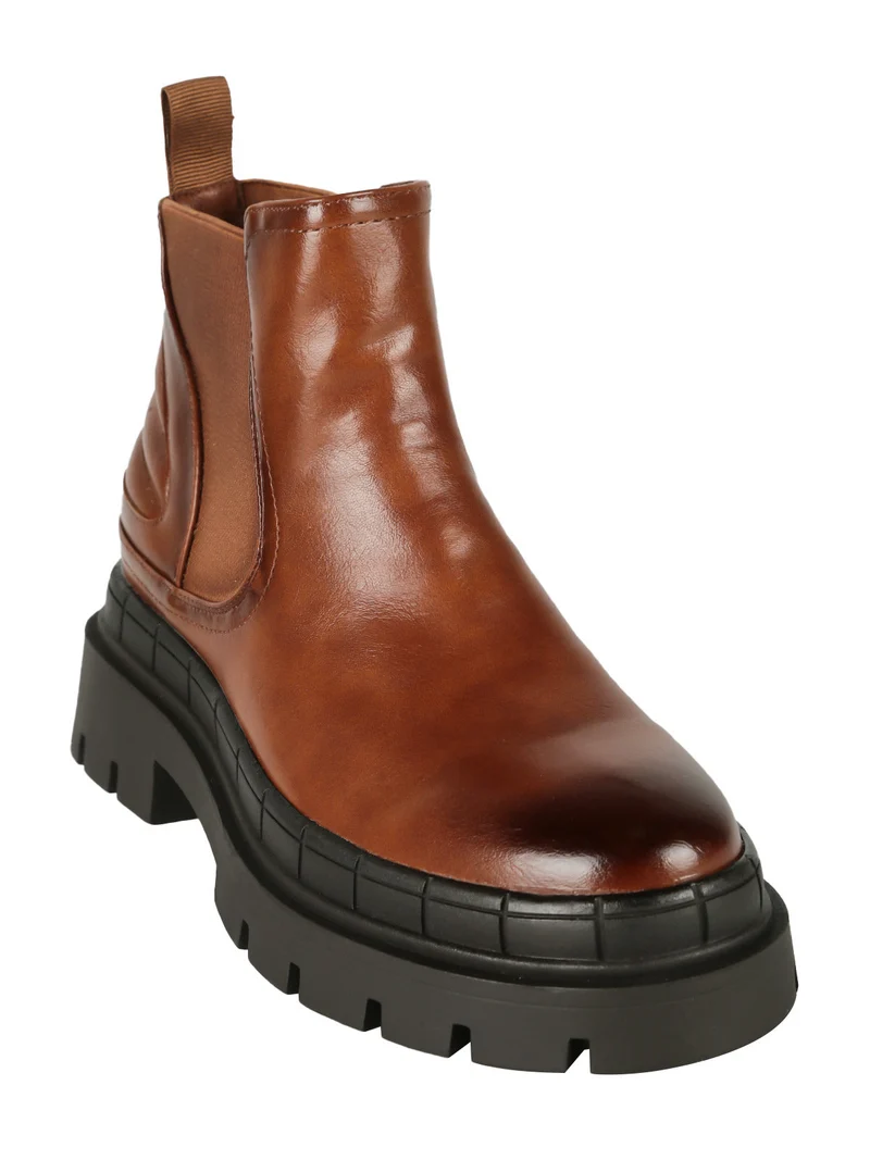 Stivaletti donna con plateau - cammello