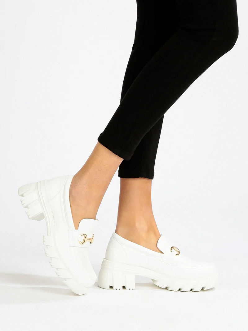 Mocassini donna con tacco e plateau - bianco