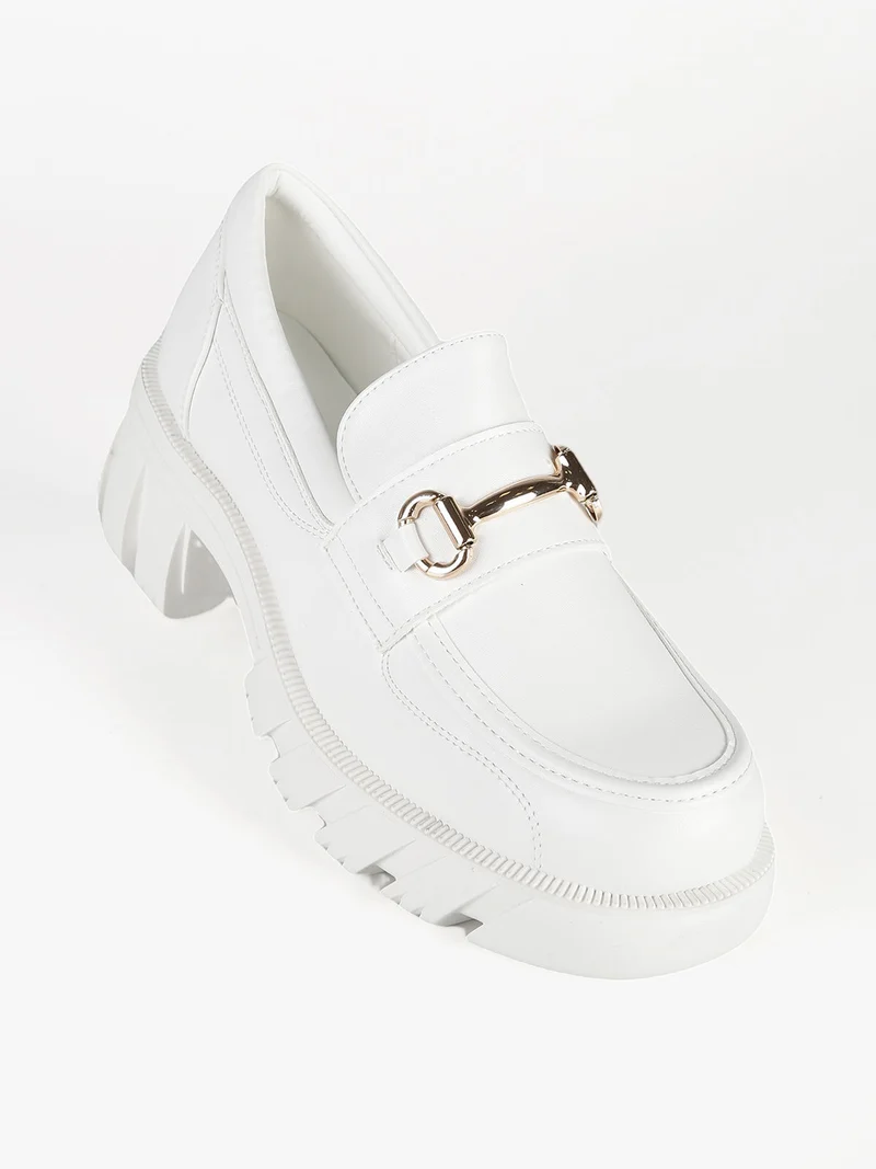 Mocassini donna con tacco e plateau - bianco