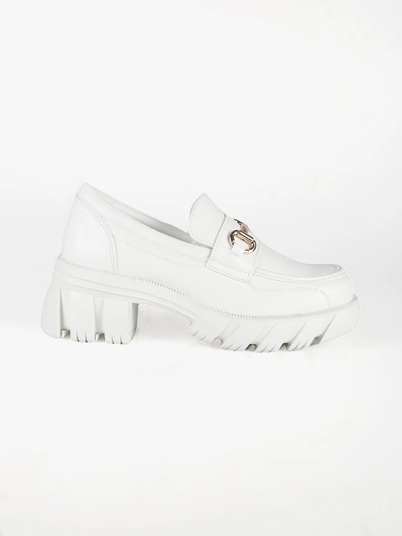 Mocassini donna con tacco e plateau - bianco