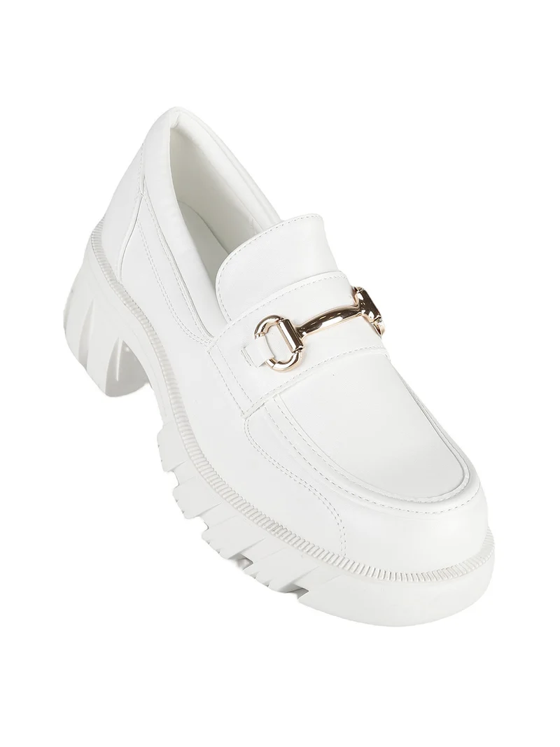 Mocassini donna con tacco e plateau - bianco