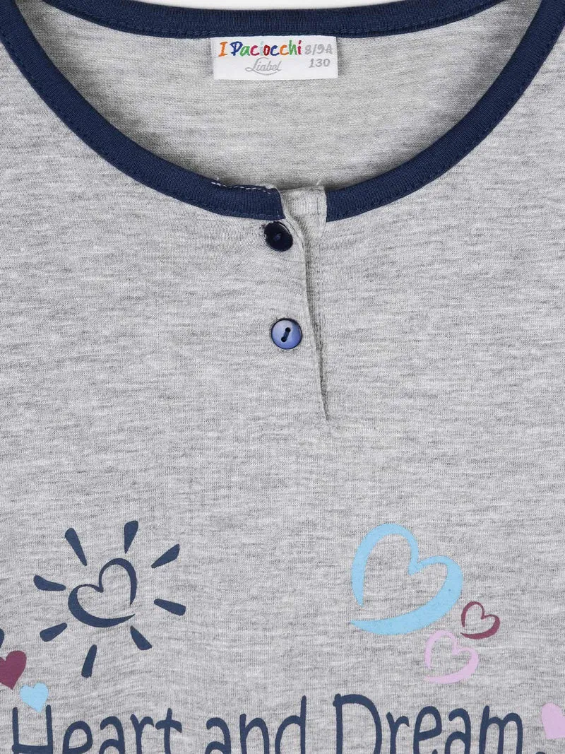Pigiama lungo in cotone con disegni - grigio