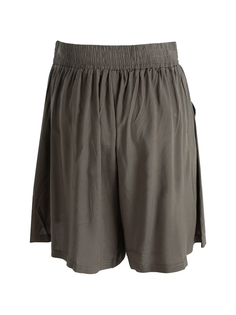 Shorts donna in cotone a vita alta a gamba larga - militare