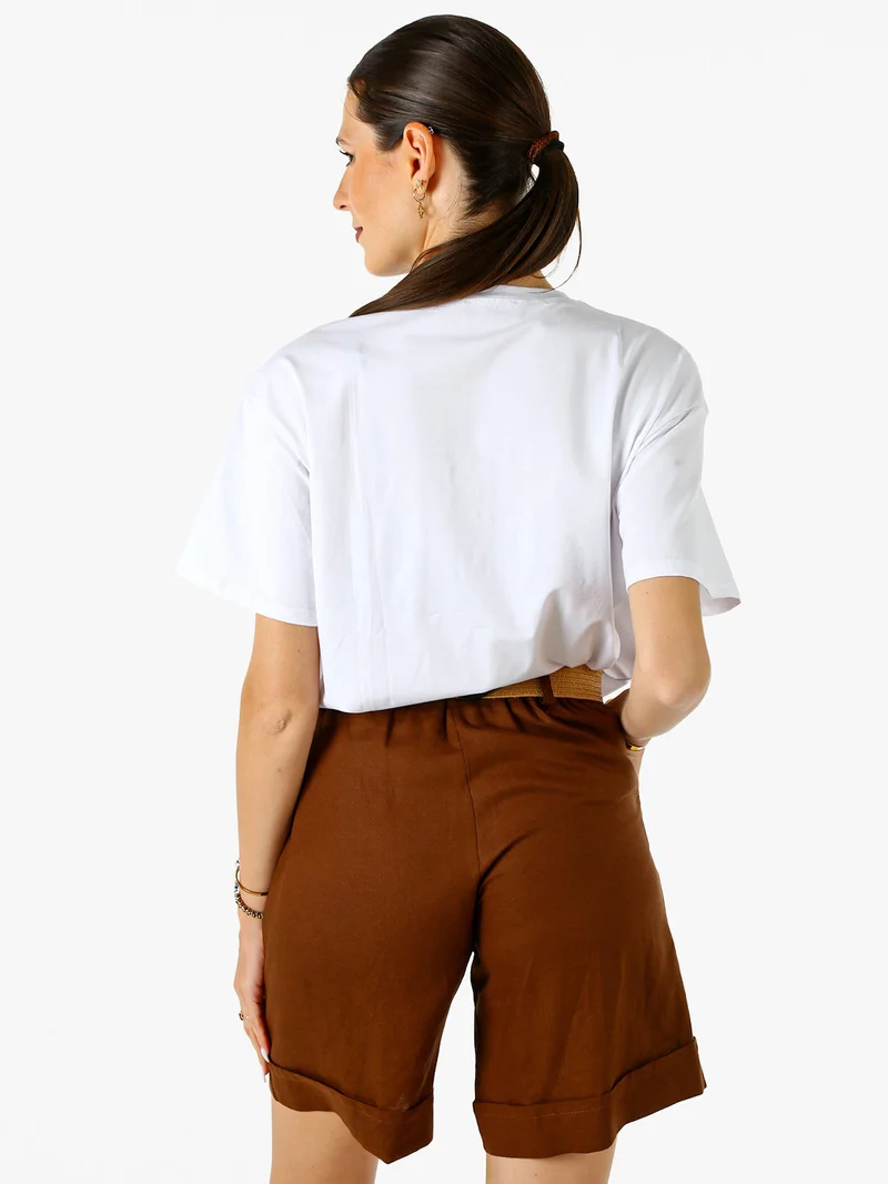 T-shirt donna oversize in cotone con dettagli di perle e strass - bianco