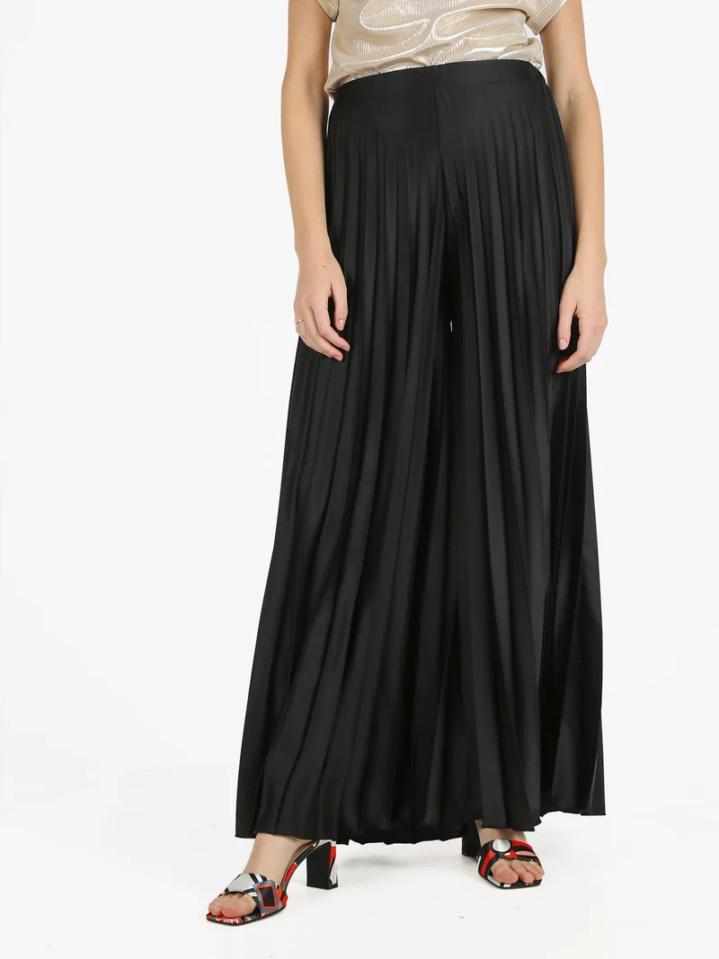 Pantaloni donna plissettati a gamba larga - nero