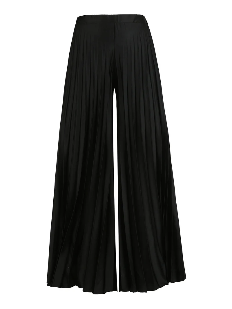 Pantaloni donna plissettati a gamba larga - nero