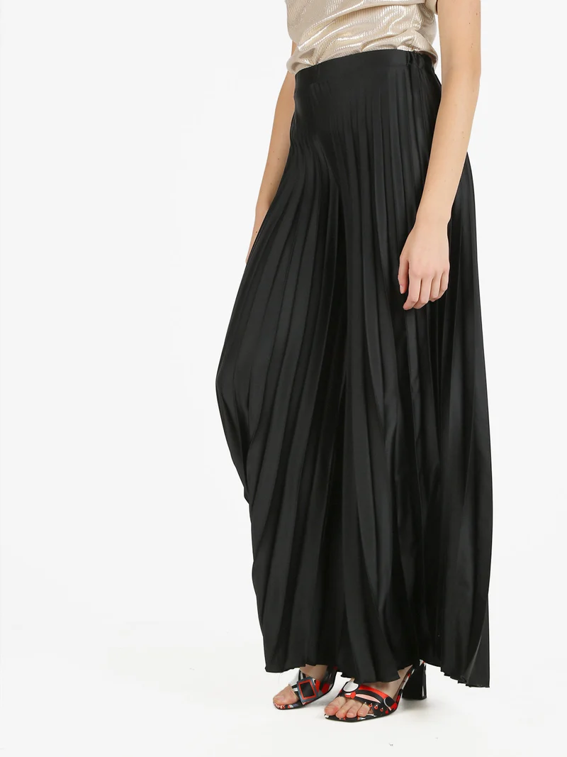 Pantaloni donna plissettati a gamba larga - nero